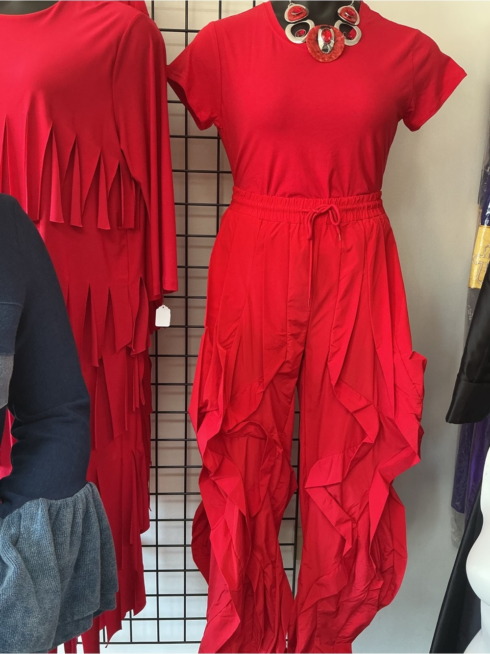Red Ruffle Wide-Leg